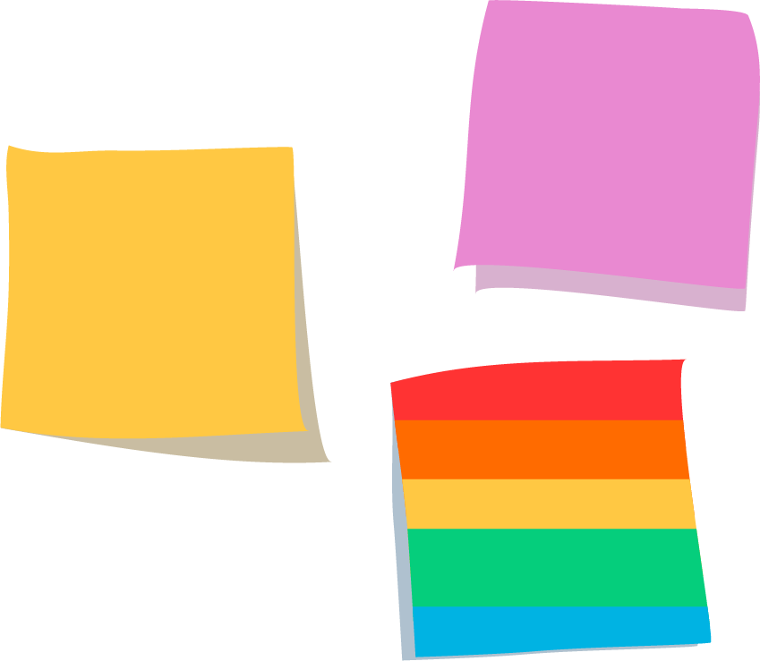 Teaching LGBTQ+ Health course graphic with sticky notes